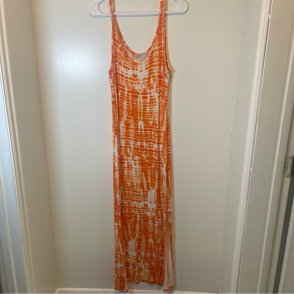 Michael Kors long maxi dress tank top orange and white‎ women's size medium